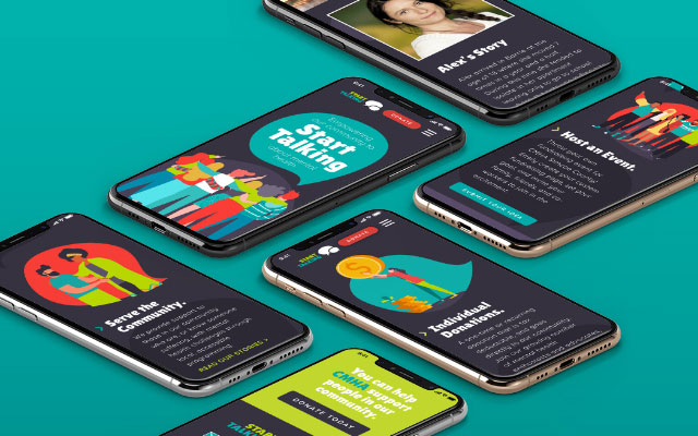 The CMHA Start Talking website displayed on multiple smartphones